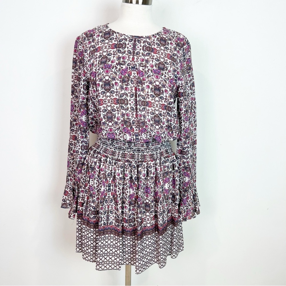 SHOSHANNA ALINA SILK PURPLE BOHO SMOCKED WAIST DRESS WOMENS SZ 8